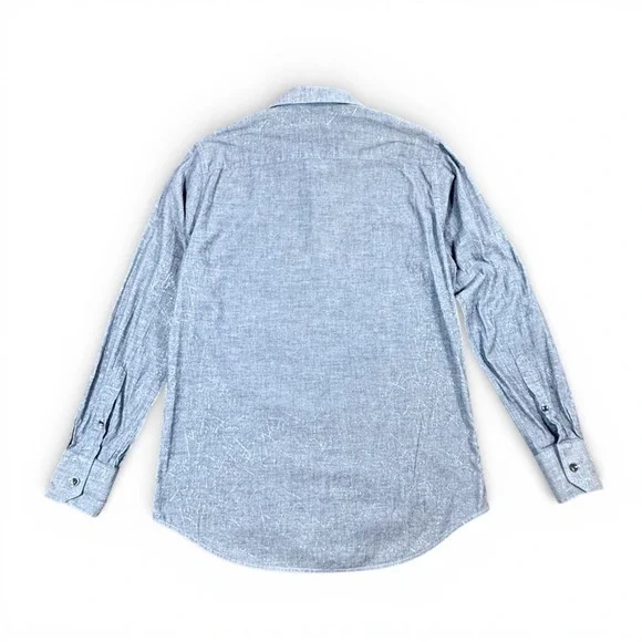 Tallia Men M Chambray Button Down Shirt Blue Subtle Gold Metallic 15.5 34/35 Mod - Picture 13 of 14